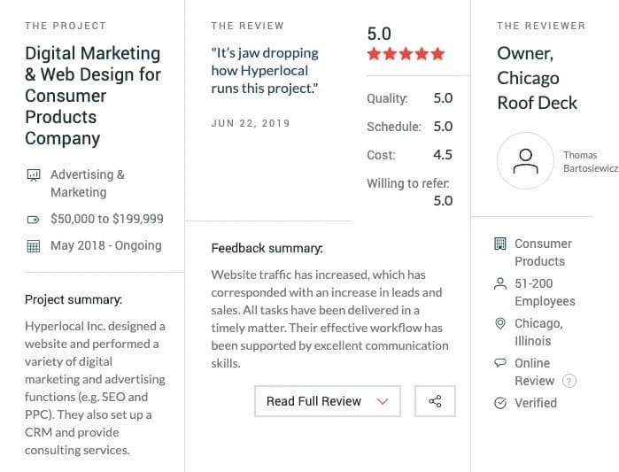 Chicago Roof Deck 5-Star Review on Clutch