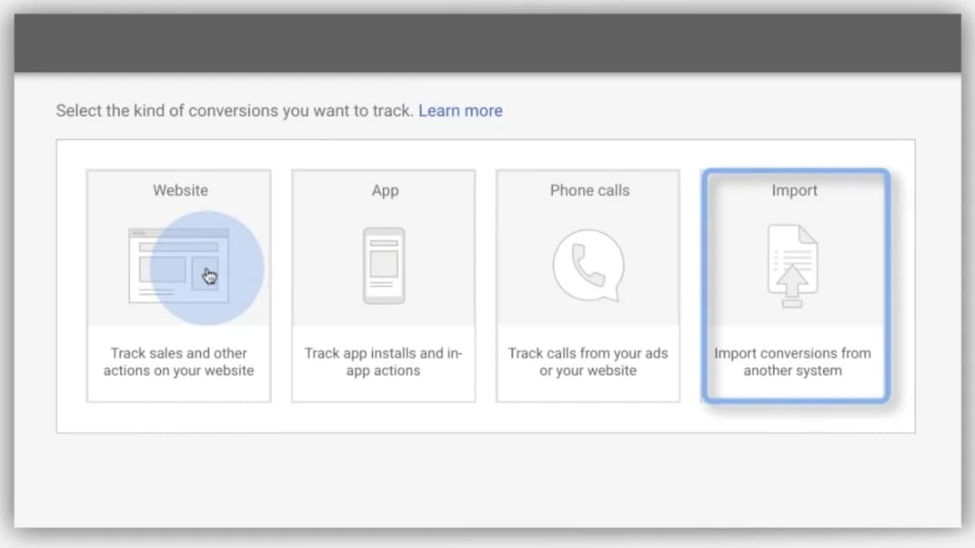 Google Ads Conversion Import Screen